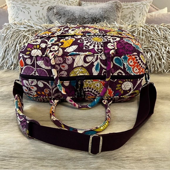 VERA BRADLEY Plum Crazy 2013 Weekender Bag Purple Blue Orange Y2K Travel Quilted - Picture 9 of 17